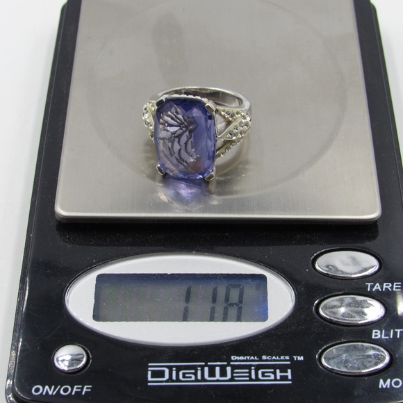 Vintage Size 7 Sterling Large Purple Glass Ring - Picture 8 of 8